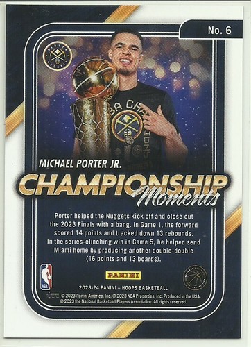 2023-24 PANINI NBA HOOPS MICHAEL PORTER JR. CHAMPIONSHIP MOMENTS CARD #6 #35/99 - Picture 2 of 2