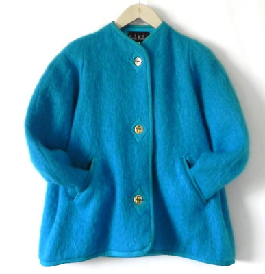 Vtg Nicole Miller RARE Jacket 100% Angora Goat Mohair Turquoise
