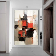 Thick Oil Knife Abstract Oil Painting On Canvas Hand Painted Modern Wall Red