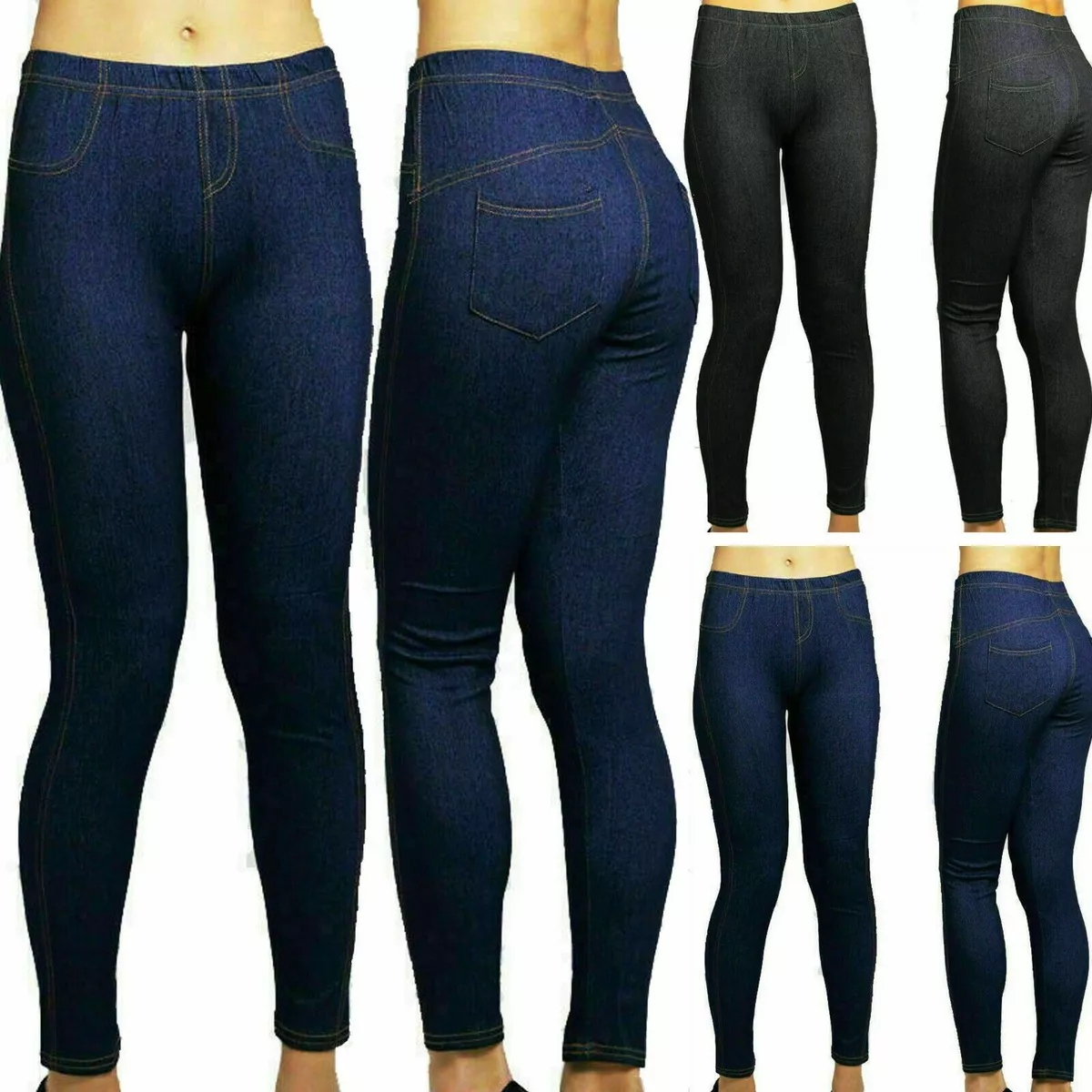 Women s Ladies Stretchy Denim Look Skinny Jeggings Leggings Plus Size UK 8 26