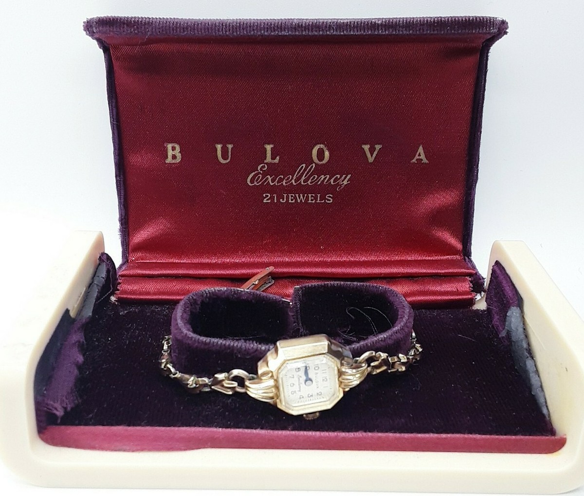 VINTAGE BULOVA LADIES WATCH WITH ORIGINAL BOX BULOVA Retro Platinum + Diamond Watch with Original Box main image 4