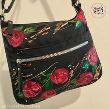 Primark Handpainted Rose Nylon Sling Bag/crossbody Bag (new Without Tag)