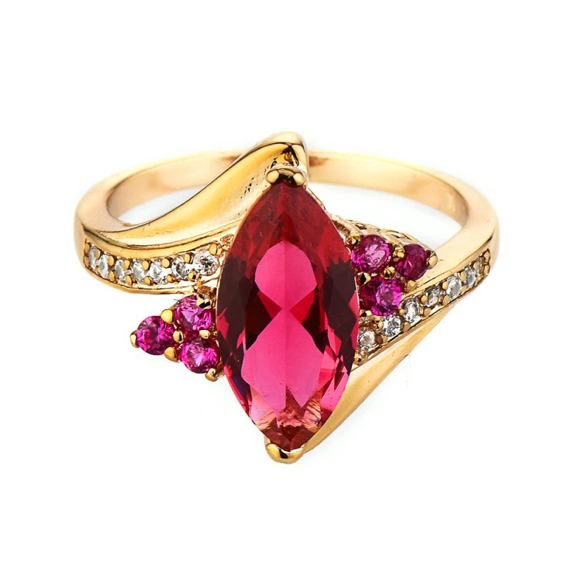 Розово-красный CZ группы женщин 18K золото покрытием обручальное кольцо размер 6/7/8/9/10 - Изображение 2 из 3