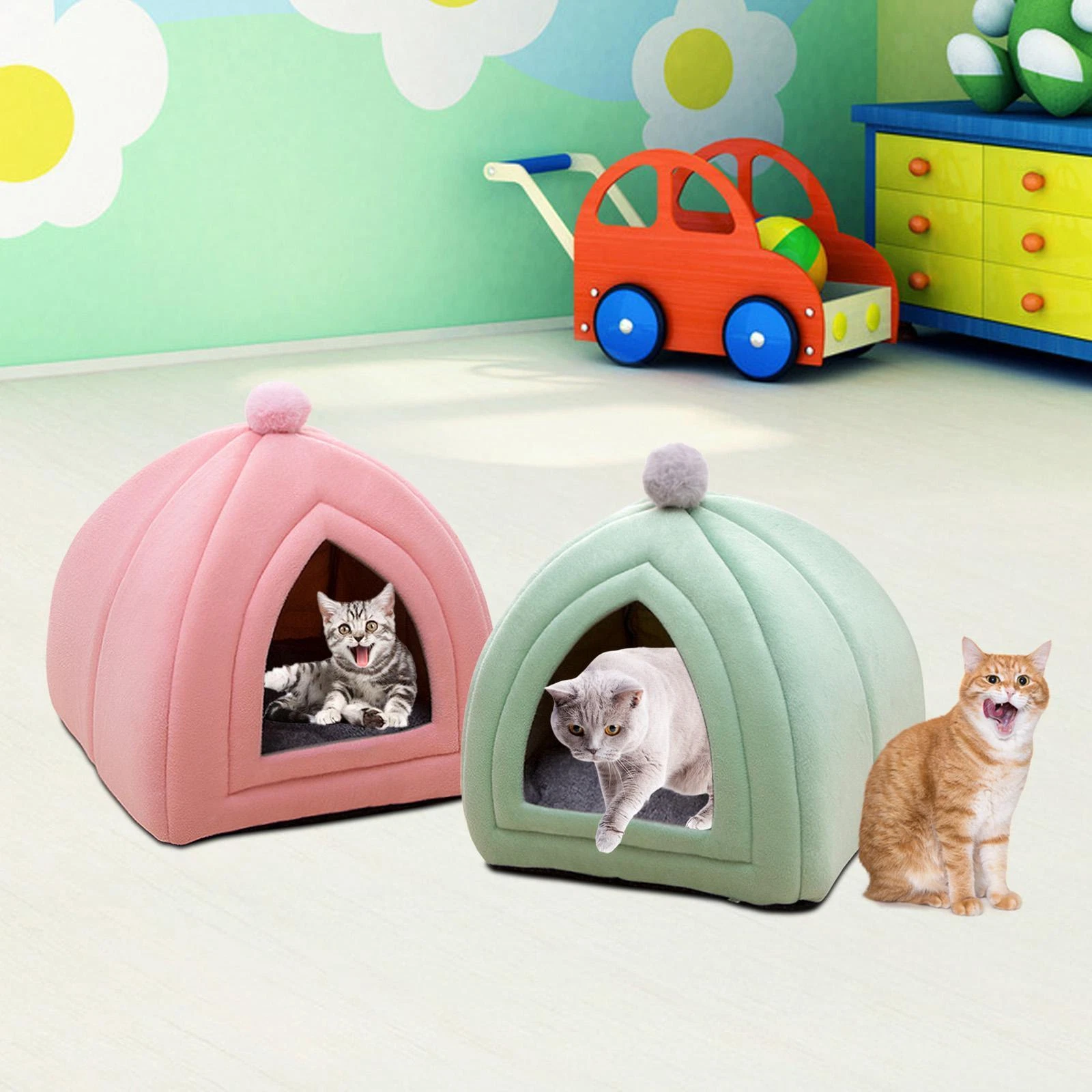 Soft Pet Cat Bed Winter Nest Velvet Semi Closed Sleeping Cushion Kitten Cave for