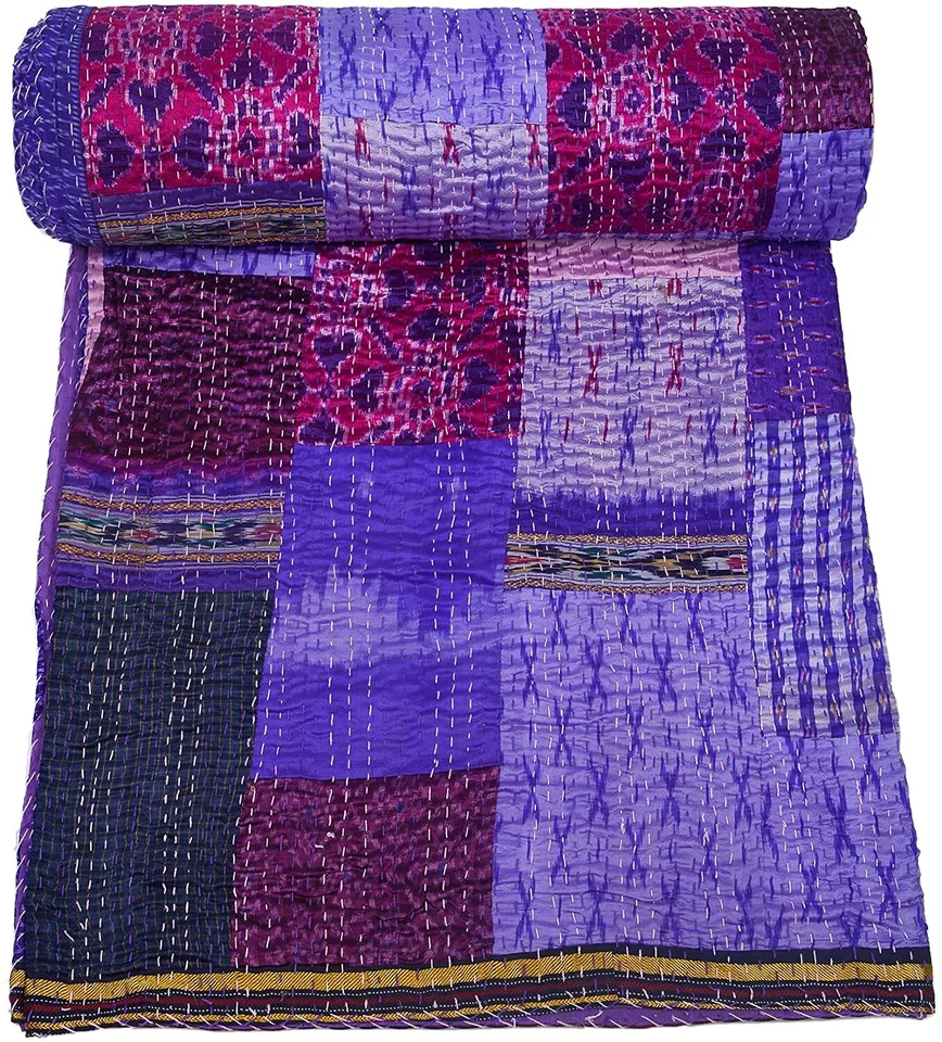 Colcha Kantha vintage retazos india hecha a mano edredón manta de algodón Foto 4 de 4