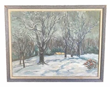 Vintage Framed Oil Painting "Winter Snowscape," by Donald Saterbak 17" x  13"