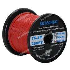 22 Gauge Flexible Silicone Wire Red 250 feet 600V 200 deg C Tinned Copper Wire