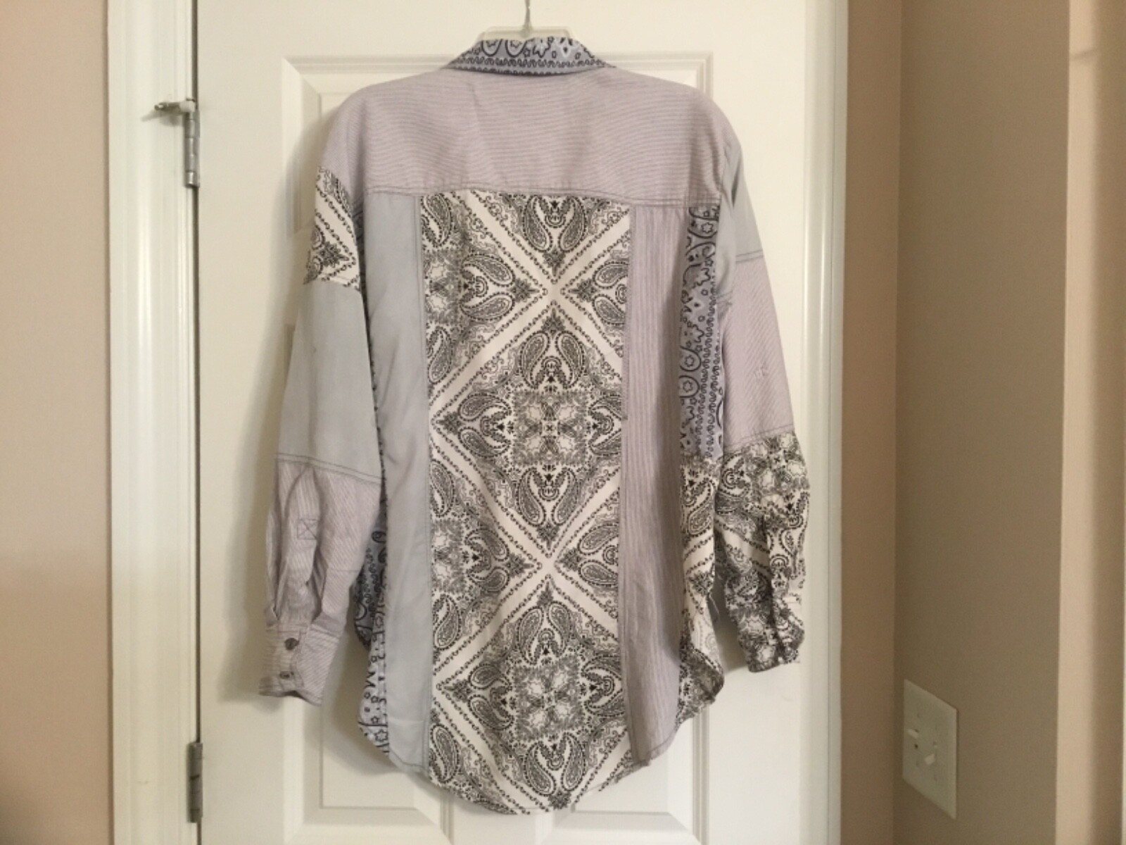 Free People Casual button up patchwork shirt, blu… - image 9