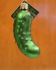 Blown Glass Green Pickle Christmas Ornament Old World Style Cucumber