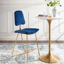 Modway Ponder Performance Velvet Upholstered Dining Bar Stool in Navy