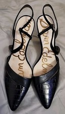 Sam Edelman Othello Crocodile Embossed Toe Heels Slingback Black Leather Size 10