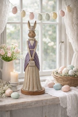 Häsin Hasen Dame 15x13x46cm Lila Gold patiniert Clayre & Eef Ostern