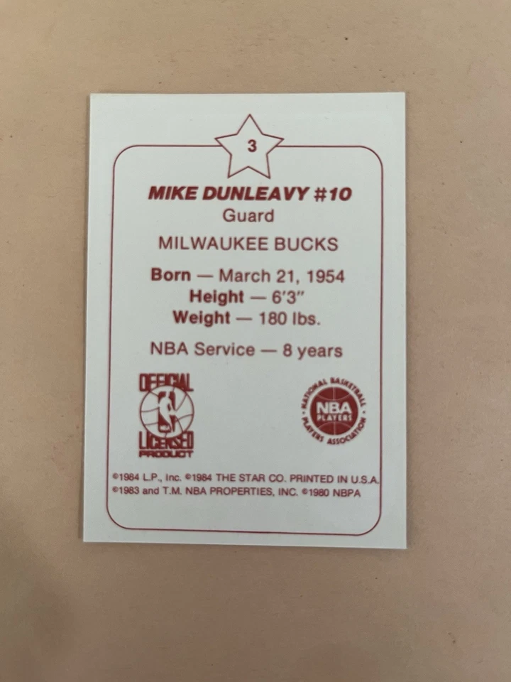 1984 Star Arena #3 Milwaukee Mike Dunleavy NRMT Condition. - Image 2 of 3