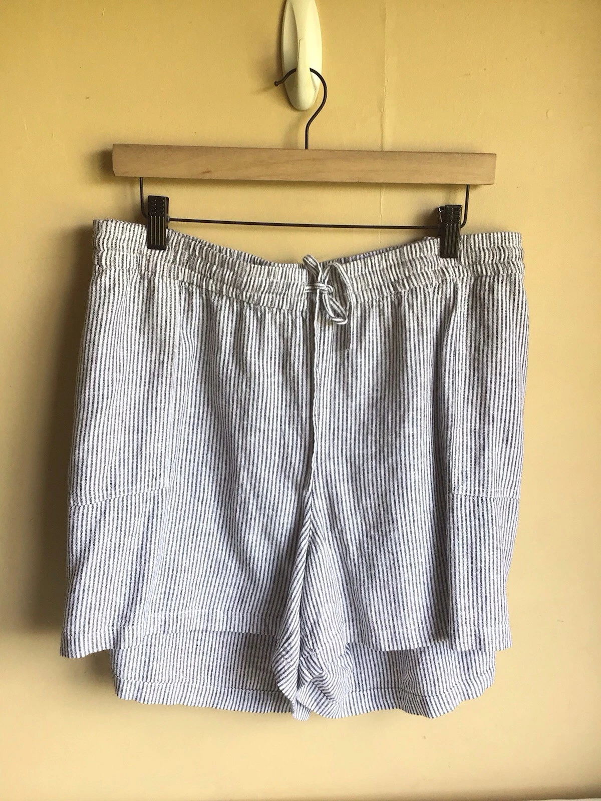 New J Crew Blue White Striped Linen Drawstring Pocket Plus Size Shorts 3X