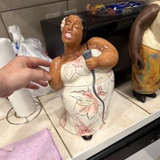 Clay Art Hand Painted Ceramic Singer Cookie Jar Floral Music Figure with Lid