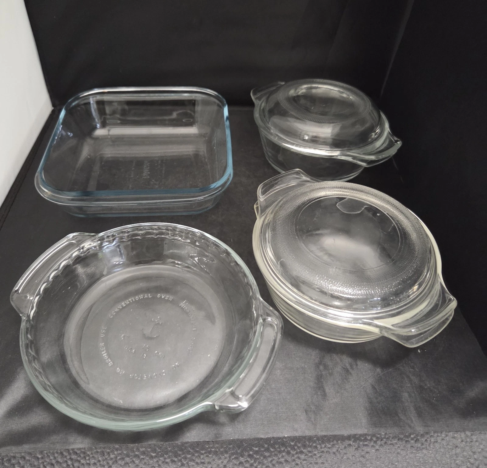 Vintage Anchor Hocking 6” Clear Glass Pie Plates Casserole Baking Dishes Set 4