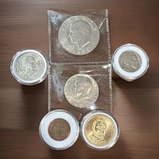 6 Coin Collector Starter Set–Ike $1, Half $1, Buffalo 5c,Wheat c, Gold $1+Pouch