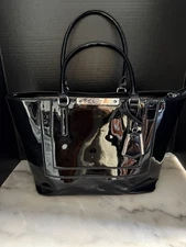 Authentic Patent Guess Purse Black Large Hand Bag Travel Work