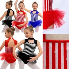 Girls Costume Competition Jumpsuit Dance Bodysuit Stripe Leotard Gymnastics