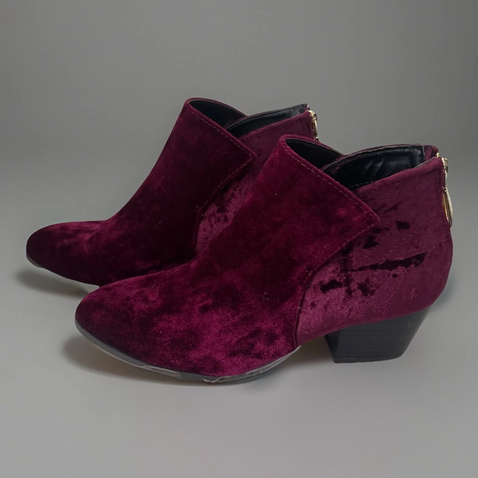 Zapato de tacón de botín Qupid Wine púrpura de terciopelo para mujer talla 5,5 Foto 3 de 4