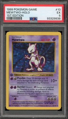 Pokemon Mewtwo Base Set Shadowless 1st Edition Holo Rare #10 PSA 5