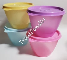 TUPPERWARE Refrigerator Bowls 14 oz  Blue Purple Pink Yellow Stacking Set 4