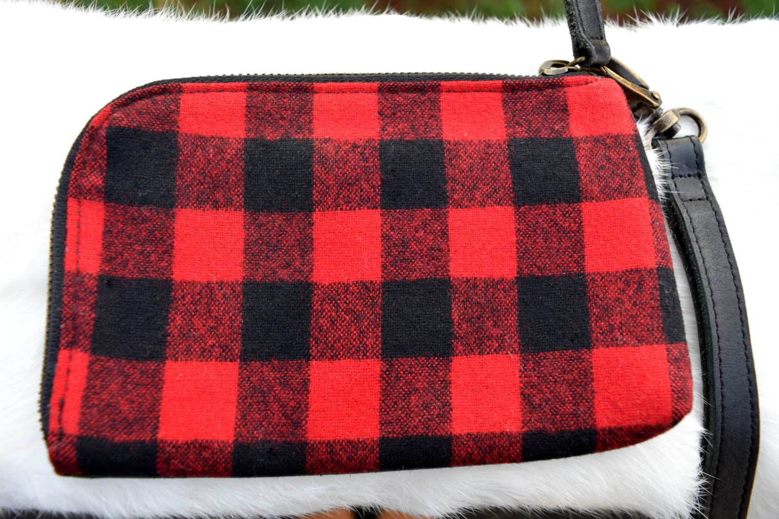Red & Black Checkered Wool Pendleton Leather Wall… - image 3