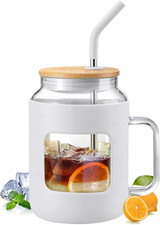 50 Oz Glass Water Bottles with Silicone Sleeve,Glass Tumbler with Lid and Straw,