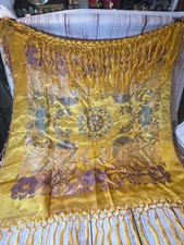 Vintage Gorgeous WWII Era Taj Mahal Silk Brocade Piano Scarf Shawl Fringed 32x32