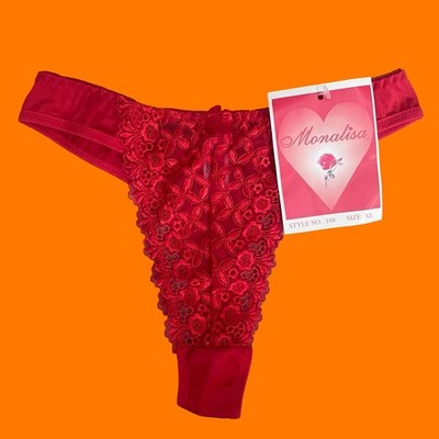 90's vintage red sheer lace thong XL monalisa *deadstock* ~runs small~