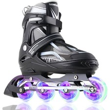 Sowume Black Sz S Adjustable Inline Skates for Little Kids Girls and Boys, Rol