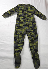 Faded Glory Boys Green Fleece Camo PJ's Footed Blanket Sleeper XS 4-5  Shirt