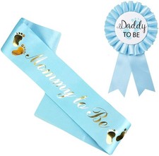Blue Sash Mommy To Be Daddy To Be Tinplate Badge Pin Baby Shower Decoration