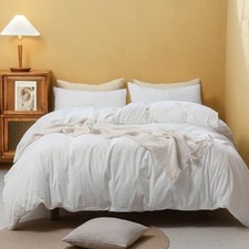 White Duvet Cover Set, 100 Washed Twin 68"  90" Off White No Comforter 