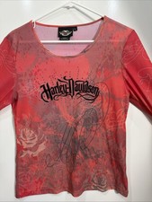 VTG Harley Davidson Top Womens Large Velvet Studded Mesh USA Made Y2K Biker