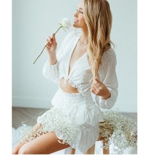 Mable lace up eyelet tie front mini dress size small