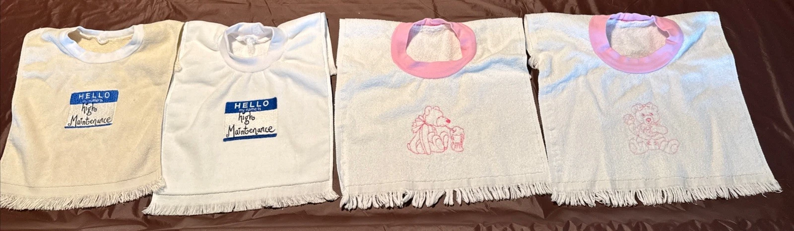 NEW 4 Terrycloth Embroidered Baby Bids Bears And My Name Is High Maintenance