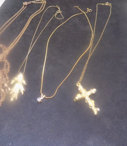 VTG Lot of 3 Gold Tone Costume Jewelry Necklaces & 1 lanyard (530)