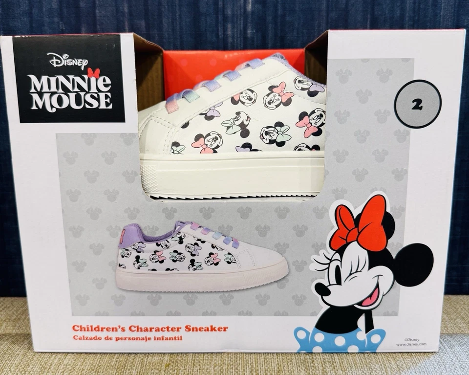 Nuevo Disney Minnie Mouse Niños Personaje Blanco Tenis Zapatos Talla 4 Arco Iris Foto 2 de 4