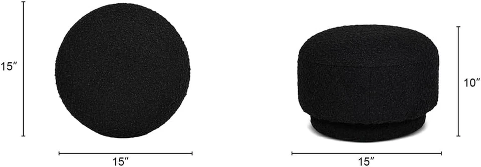 Fuji 15" Reposapiés Seta Otomano Moderno, Ébano Negro Boucle Foto 3 de 4