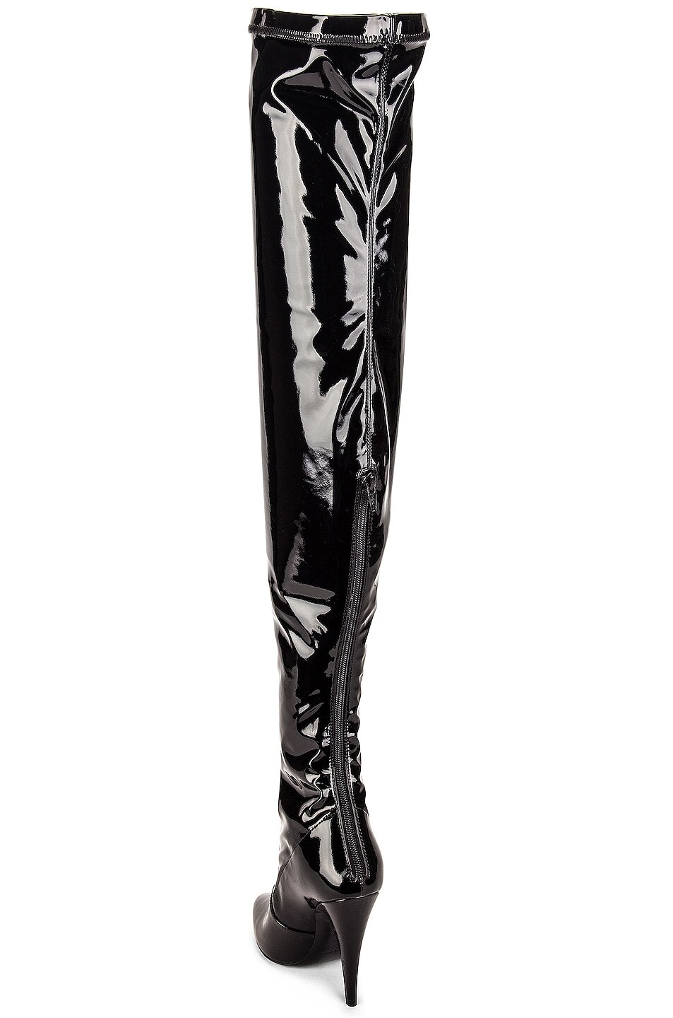 Stivali stiletto SAINT LAURENT Aylah neri ecopelle vernice altezza coscia 110 mm 36