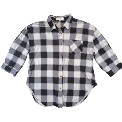 Eden & Olivia Button Down Shirt XL White Buffalo Plaid Soft Grunge Modern Top