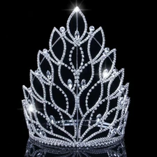 22cm Tall Crystal Huge Tiara Crown Queen Wedding Bridal Party Pageant Prom 