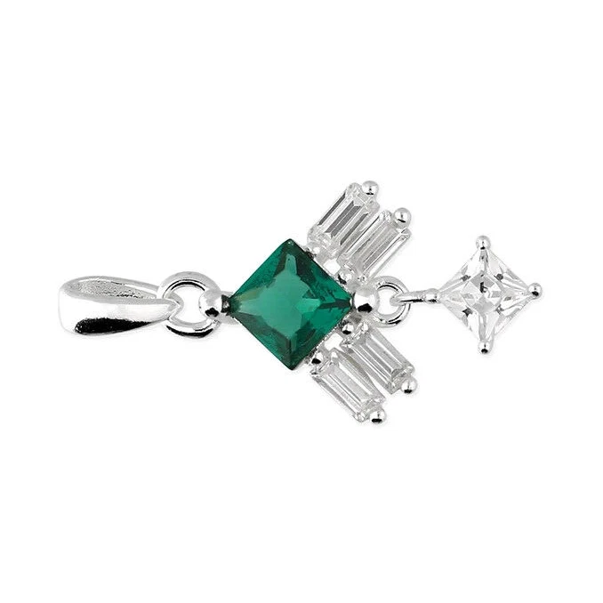 Smeraldo Baguette Ciondolo Argento Sterling 925 Marchiato Tutti Catena Lunghezze - Immagine 2 di 3