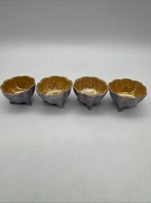 Vintage Set Of 4 Lusterware Footed Scalloped Open Salt Cellars Orange/blue Japan