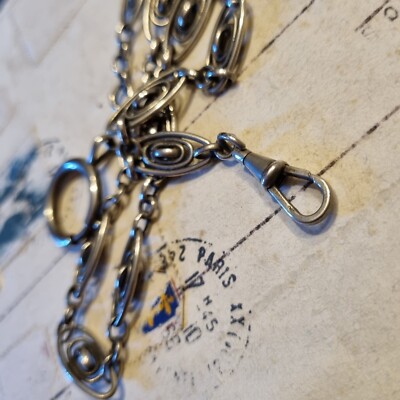Chaîne De Montre En Argent Sterling XIXe - Maille 20x8mm, Poinçon Sanglier