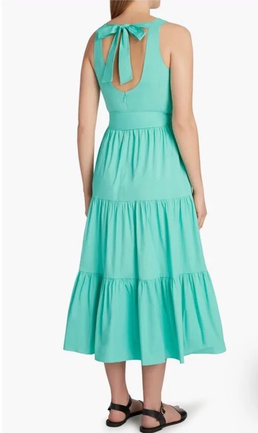 Vestido TAHARI ASL Turquesa Plisado en Niveles Elastizado Algodón Popelina Atado Atrás Cinturón 12 Foto 2 de 4