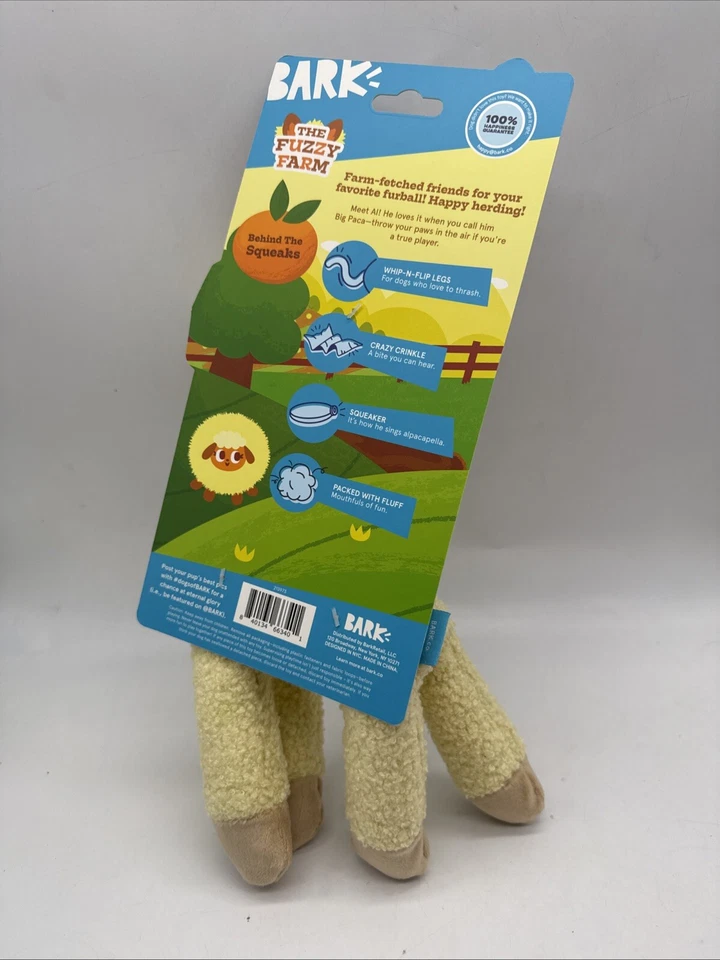 Bark Box Fuzzy Farm ‘Thrash It’  Dog Toy Big Alpaca Crinkle Squeaker Stuffed - Image 2 of 2