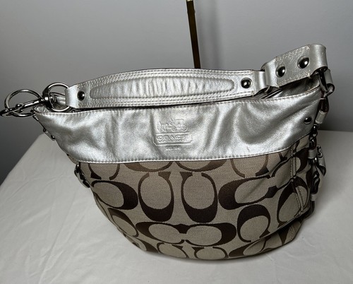 Coach echt beige braun Splitter Signatur Logo Schultertasche Hobo EUC - Bild 7 von 19