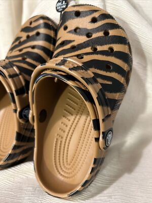 Crocs Gold/Black Zebra Adult Unisex Clog Shoes Men(2)Women(4 